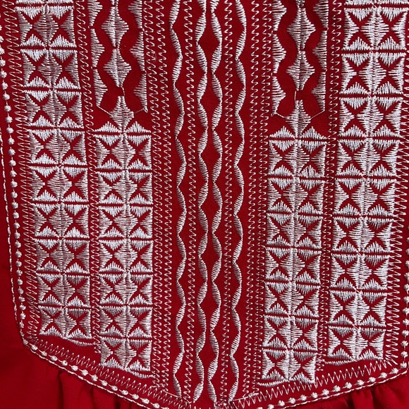 Farysays Red Boho Tunic Blouse with 1/2 Length Sleeves and Mandarin Collar - Picture 3 of 5